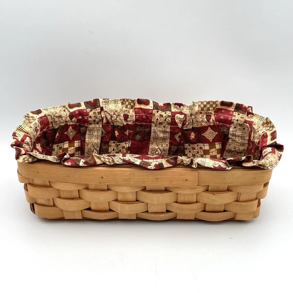 Handmade Woven Wood Bread Basket With Cushion Fabric Liner Primitive Farmhouse